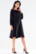 Sukienka trapezowa midi z wiskozy z długim rękawem czarna A524