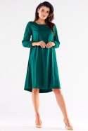 Sukienka trapezowa midi z wiskozy z długim rękawem zielona A524
