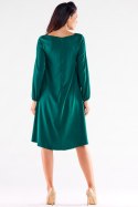 Sukienka trapezowa midi z wiskozy z długim rękawem zielona A524