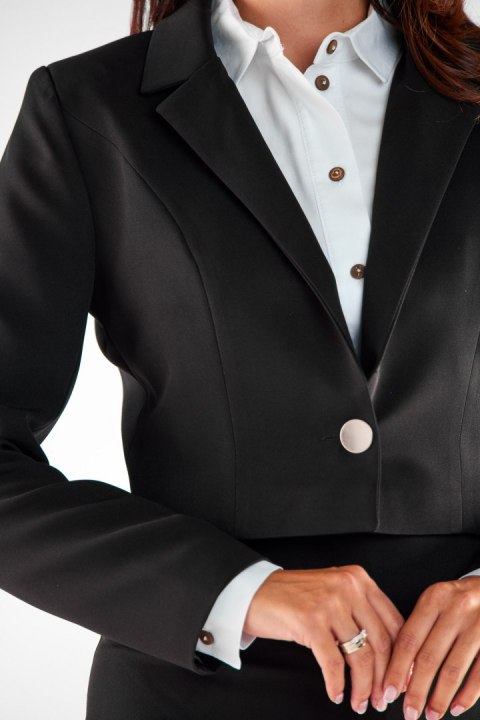 Żakiet damski elegancki krótki zapinany na jeden guzik czarny A529 Żakiet damski elegancki krótki zapinany na jeden guzik czarny A529