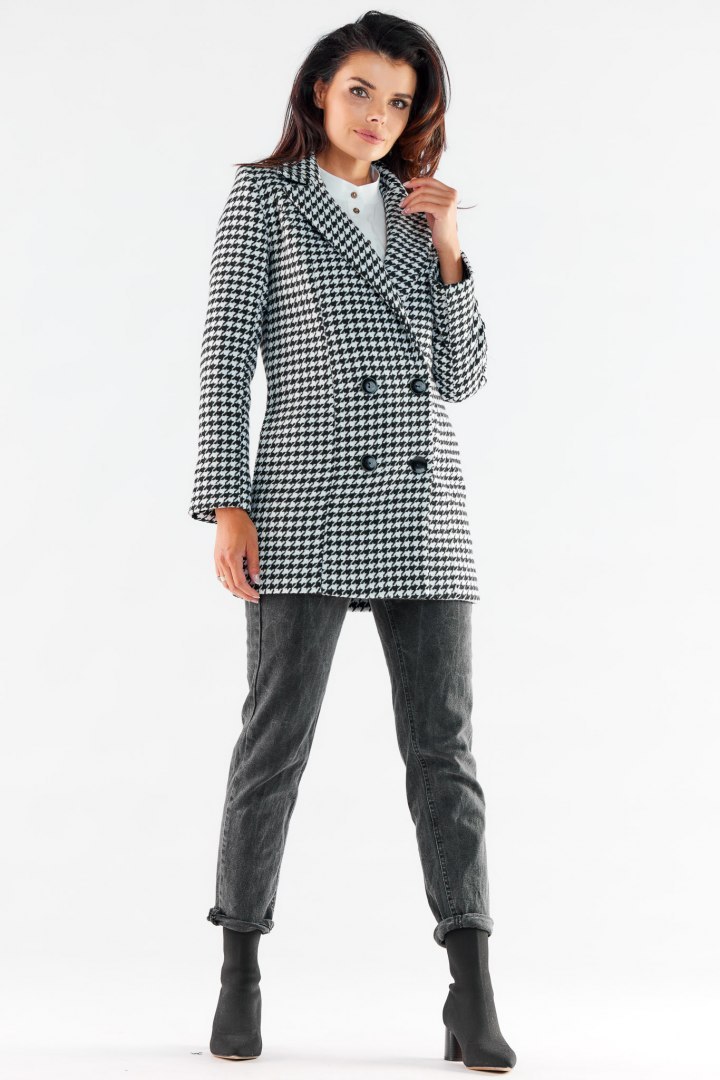 Płaszcz damski krótki baranek elegancki dwurzędowy pepitka A546 Płaszcz damski krótki baranek elegancki dwurzędowy pepitka A546