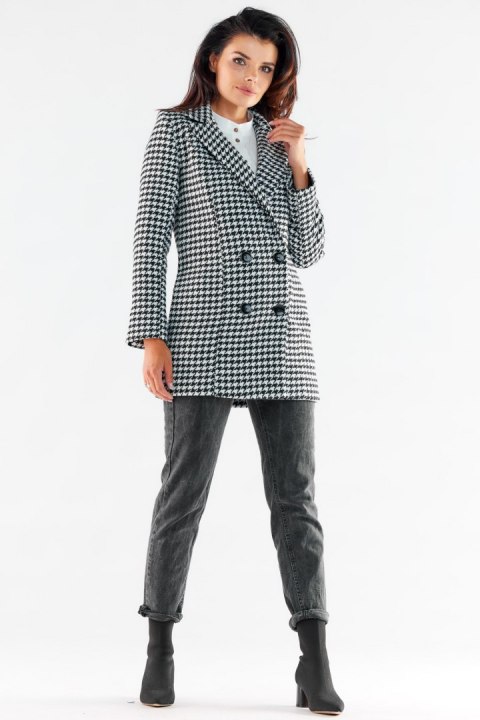 Płaszcz damski krótki baranek elegancki dwurzędowy pepitka A546 Płaszcz damski krótki baranek elegancki dwurzędowy pepitka A546
