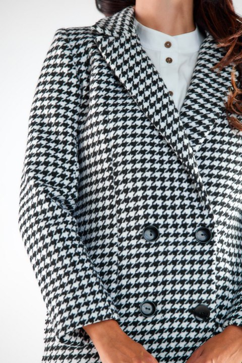 Płaszcz damski krótki baranek elegancki dwurzędowy pepitka A546 Płaszcz damski krótki baranek elegancki dwurzędowy pepitka A546