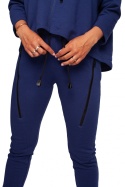 Spodnie damskie z ozdobnymi zamkami dzianinowe z gumką XL niebieskie B240
