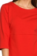 Tunika mini z zakładką i asymetrycznym dołem rękaw 3/4 M czerwona B061