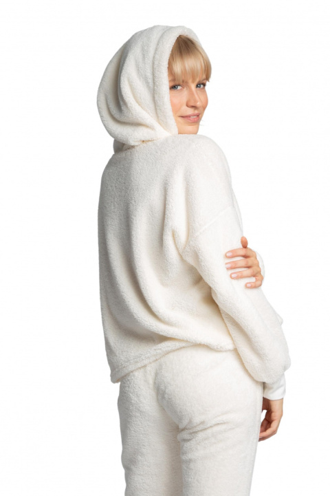 Bluza damska pluszowa oversize z kapturem ecru LA003 Bluza damska pluszowa oversize z kapturem ecru LA003