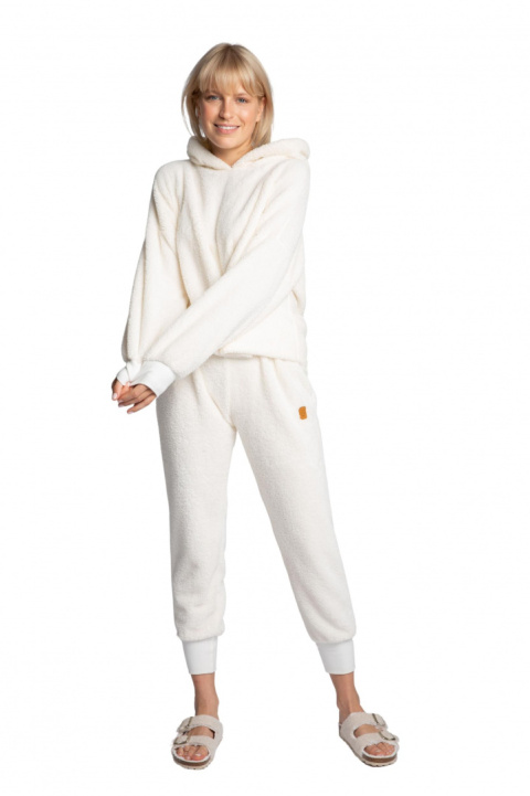 Bluza damska pluszowa oversize z kapturem ecru LA003 Bluza damska pluszowa oversize z kapturem ecru LA003