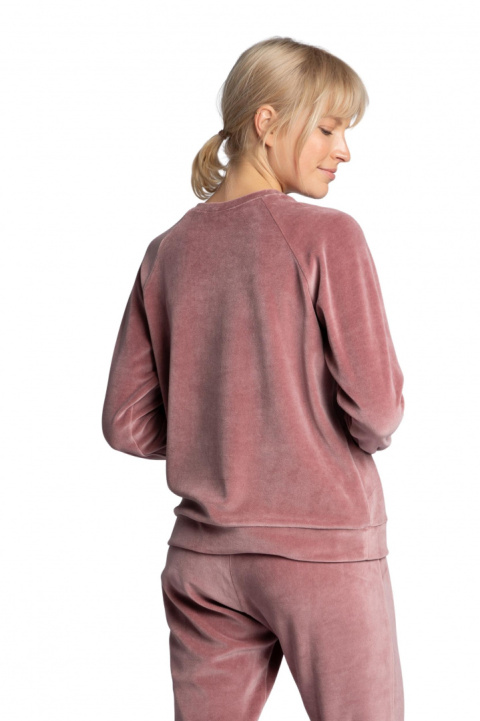Bluza damska welurowa z reglanowym rękawem i ściągaczem brudny róż LA011 Bluza damska welurowa z reglanowym rękawem i ściągaczem brudny róż LA011