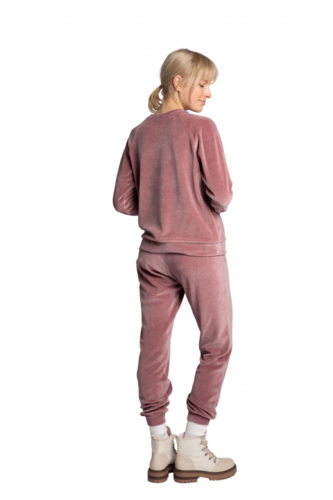 Bluza damska welurowa z reglanowym rękawem i ściągaczem brudny róż LA011 Bluza damska welurowa z reglanowym rękawem i ściągaczem brudny róż LA011