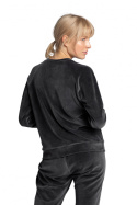 Bluza damska welurowa z reglanowym rękawem i ściągaczem grafitowa LA011