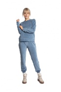 Bluza damska welurowa z reglanowym rękawem i ściągaczem niebieska LA011