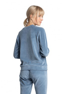 Bluza damska welurowa z reglanowym rękawem i ściągaczem niebieska LA011