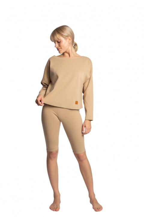 Bluza damska z długim rękawem i dekoltem w łódkę cappuccino LA037 Bluza damska z długim rękawem i dekoltem w łódkę cappuccino LA037