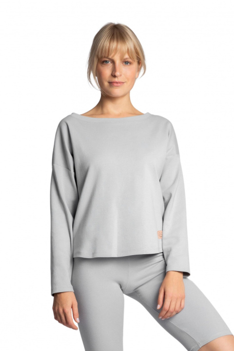 Bluza damska z długim rękawem i dekoltem w łódkę popielata LA037 Bluza damska z długim rękawem i dekoltem w łódkę popielata LA037