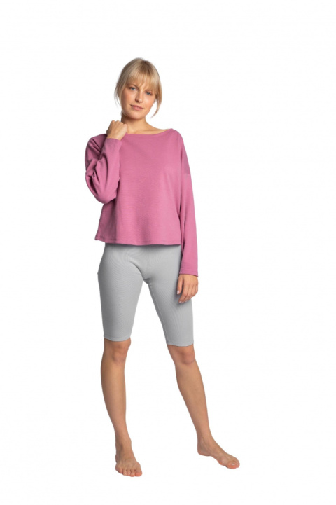 Bluza damska z długim rękawem i dekoltem w łódkę wrzosowa LA037 Bluza damska z długim rękawem i dekoltem w łódkę wrzosowa LA037