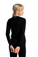 Bluzka damska bawełniana z długim rękawem i dekoltem V czarna LA034