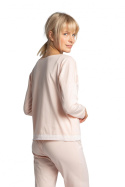 Bluzka damska od piżamy z koronkowym brzegiem luźna brzoskwiniowa LA040
