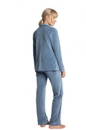 Koszula damska welurowa od piżamy z kołnierzykiem niebieska LA007