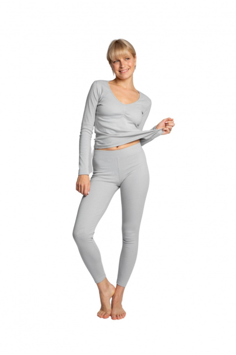 Legginsy damskie bawełniane z dzianiny prążkowanej popielata LA035 Legginsy damskie bawełniane z dzianiny prążkowanej popielata LA035