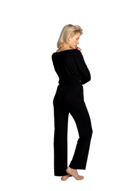 Spodnie damskie do spania z kieszeniami z wiskozy czarne LA028