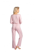 Spodnie damskie do spania z kieszeniami z wiskozy różowe LA028