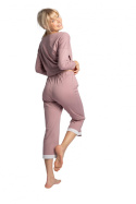 Spodnie damskie od piżamy z koronkowym brzegiem wrzosowe LA041