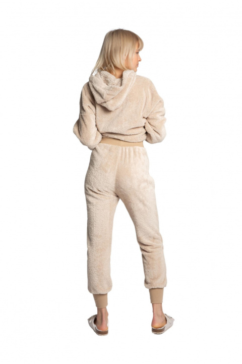 Spodnie damskie pluszowe joggery ze ściągaczami cappuccino LA004 Spodnie damskie pluszowe joggery ze ściągaczami cappuccino LA004