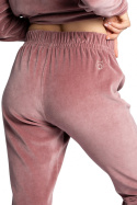 Spodnie damskie welurowe joggery ze ściągaczami brudny róż LA012