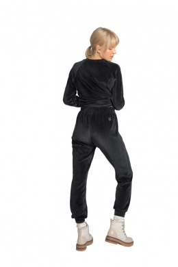 Spodnie damskie welurowe joggery ze ściągaczami grafitowe LA012