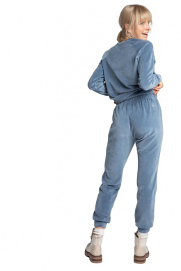 Spodnie damskie welurowe joggery ze ściągaczami niebieskie LA012