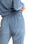 Spodnie damskie welurowe joggery ze ściągaczami niebieskie LA012