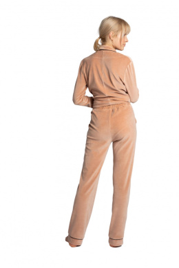 Spodnie damskie welurowe od piżamy z kieszeniami beżowe LA008