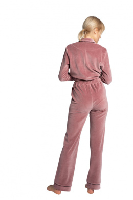 Spodnie damskie welurowe od piżamy z kieszeniami brudny róż LA008