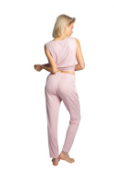 Spodnie damskie z wiskozy do spania z wąskimi nogawkami różowe LA025