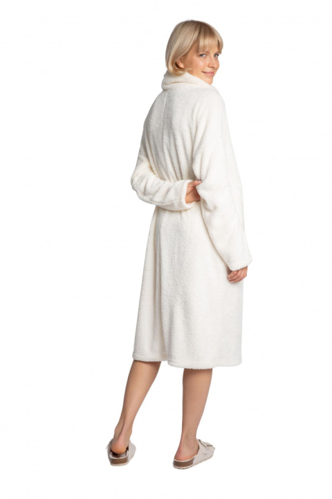 Sukienka pluszowa midi oversize z kołnierzem ecru LA002 Sukienka pluszowa midi oversize z kołnierzem ecru LA002