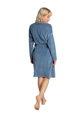 Szlafrok damski welurowy z paskiem wiązany w pasie XL niebieski LA009
