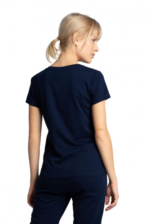 T-shirt damski do spania z dekoltem w serek granatowa LA014 T-shirt damski do spania z dekoltem w serek granatowa LA014