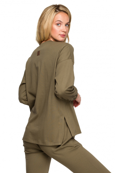 Bluzka damska do spania z długim rękawem bawełniana khaki LA122 Bluzka damska do spania z długim rękawem bawełniana khaki LA122