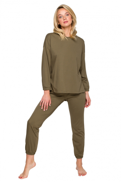 Bluzka damska do spania z długim rękawem bawełniana khaki LA122 Bluzka damska do spania z długim rękawem bawełniana khaki LA122