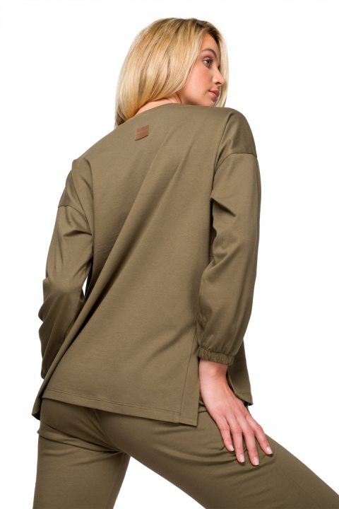 Bluzka damska do spania z długim rękawem bawełniana khaki LA122 Bluzka damska do spania z długim rękawem bawełniana khaki LA122