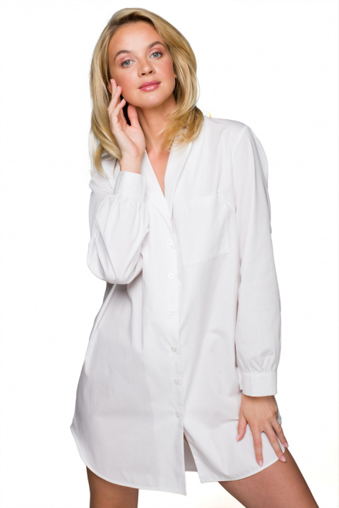 Koszula damska nocna oversize z kołnierzykiem rozpinana biała LA126 Koszula damska nocna oversize z kołnierzykiem rozpinana biała LA126