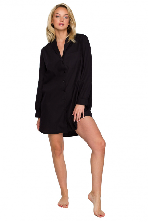Koszula damska nocna oversize z kołnierzykiem rozpinana czarna LA126 Koszula damska nocna oversize z kołnierzykiem rozpinana czarna LA126