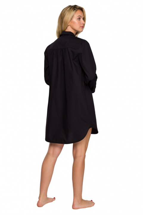Koszula damska nocna oversize z kołnierzykiem rozpinana czarna LA126 Koszula damska nocna oversize z kołnierzykiem rozpinana czarna LA126