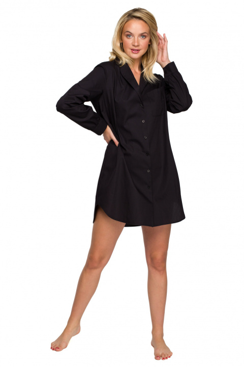 Koszula damska nocna oversize z kołnierzykiem rozpinana czarna LA126 Koszula damska nocna oversize z kołnierzykiem rozpinana czarna LA126