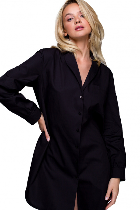 Koszula damska nocna oversize z kołnierzykiem rozpinana czarna LA126 Koszula damska nocna oversize z kołnierzykiem rozpinana czarna LA126