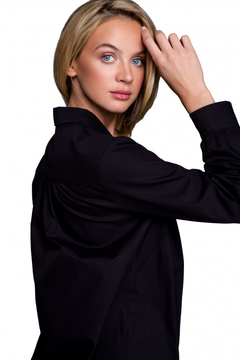 Koszula damska nocna oversize z kołnierzykiem rozpinana czarna LA126 Koszula damska nocna oversize z kołnierzykiem rozpinana czarna LA126