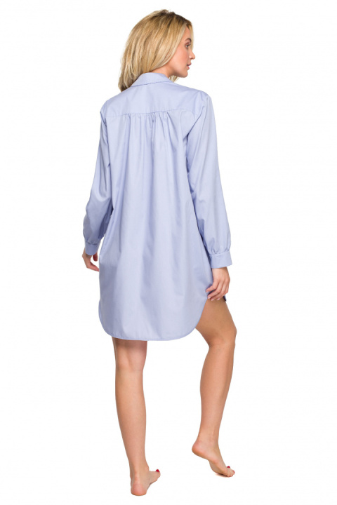 Koszula damska nocna oversize z kołnierzykiem rozpinana niebieska LA126 Koszula damska nocna oversize z kołnierzykiem rozpinana niebieska LA126