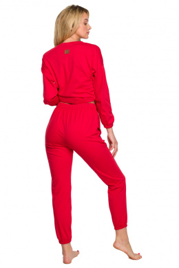 Spodnie damskie od piżamy do spania bawełniane czerwone LA123