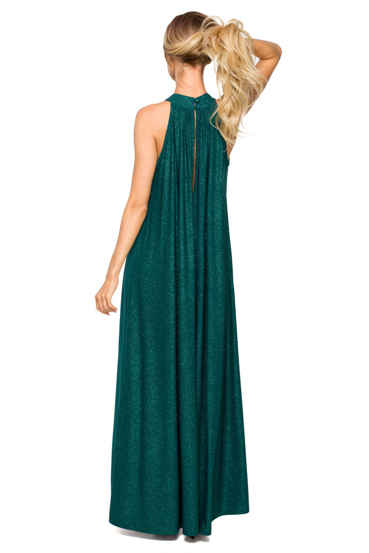 Sukienka maxi z brokatem dekoltem halter bez rękawów szmaragdowa me721 Sukienka maxi z brokatem dekoltem halter bez rękawów szmaragdowa me721
