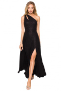 Sukienka maxi brokatowa na jedno ramię rozcięcie na nogę czarna me718